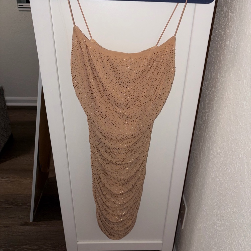 Oh Polly Nude Rhinestone-Embellished Midi Dress